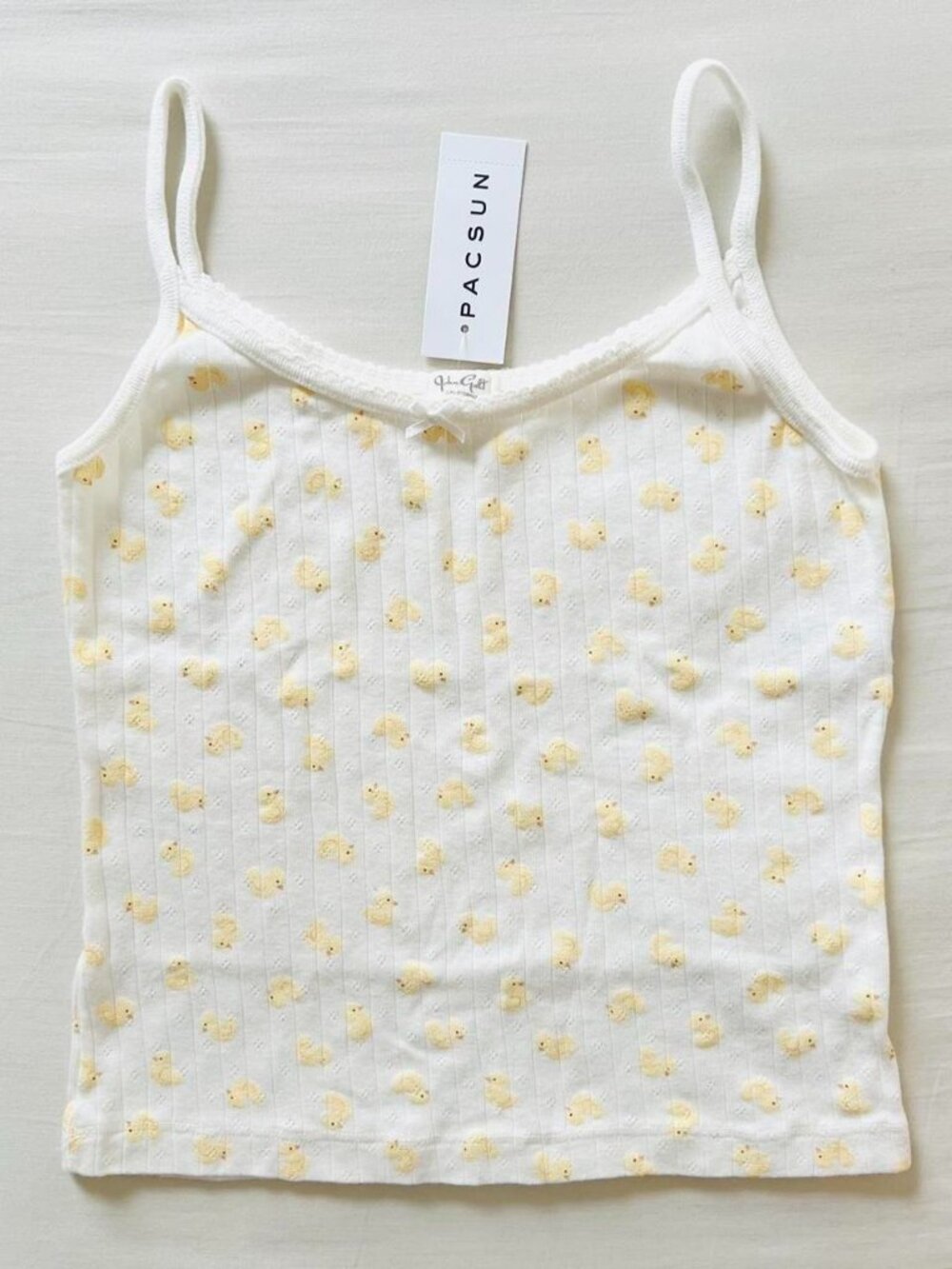 BNWT Brandy Melville-John Galt yellow duck pointelle bow skylar tank top